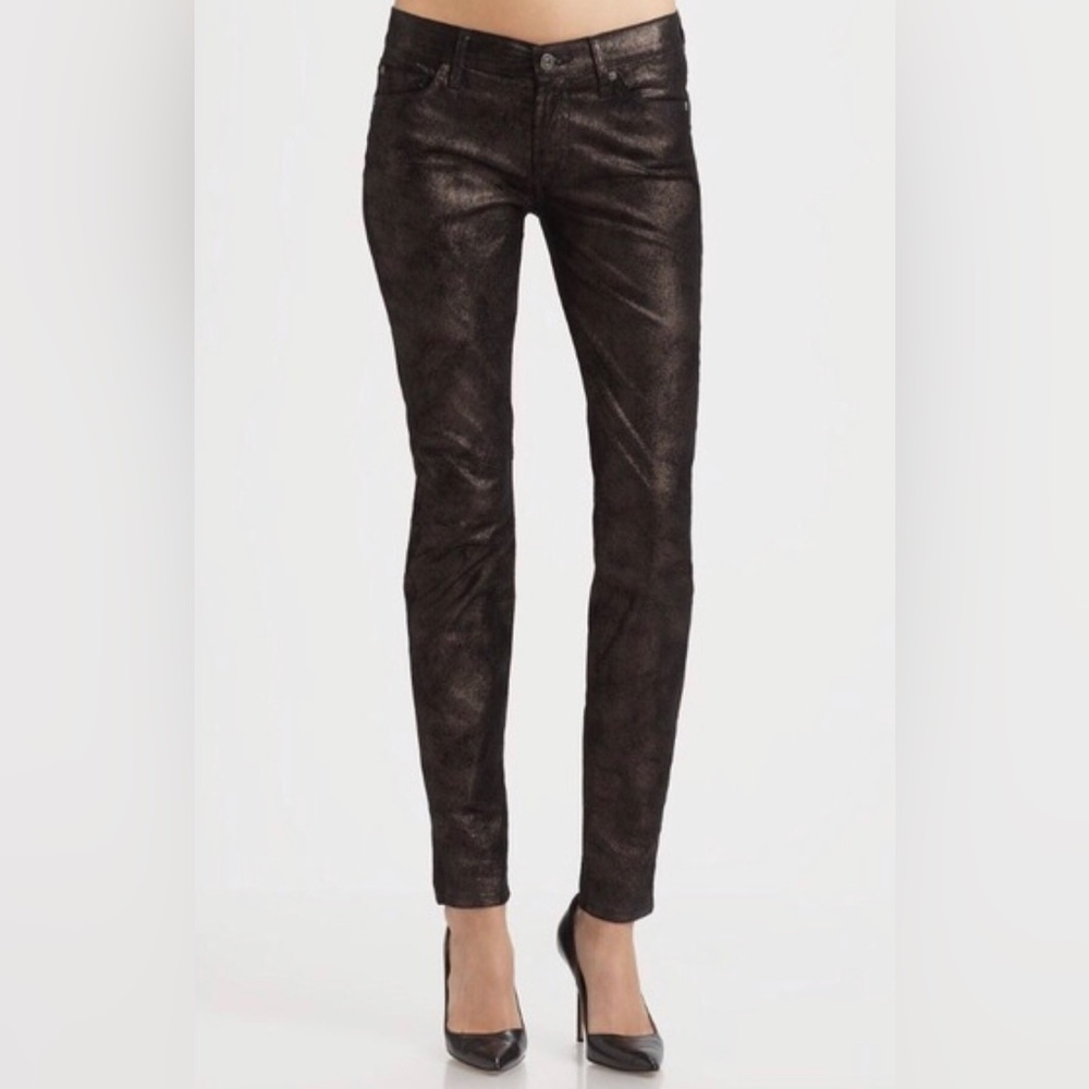 7 For All Mankind Black Metallic Shimmering Skinny Jeans Size 25
